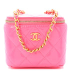 Chanel Patent Quilted Mini Pearl Crush Vanity Case Neon Pink