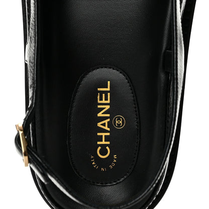 Chanel Crumpled Shiny Lambskin Women's CC Cut Out Dad Sandals 39 Black