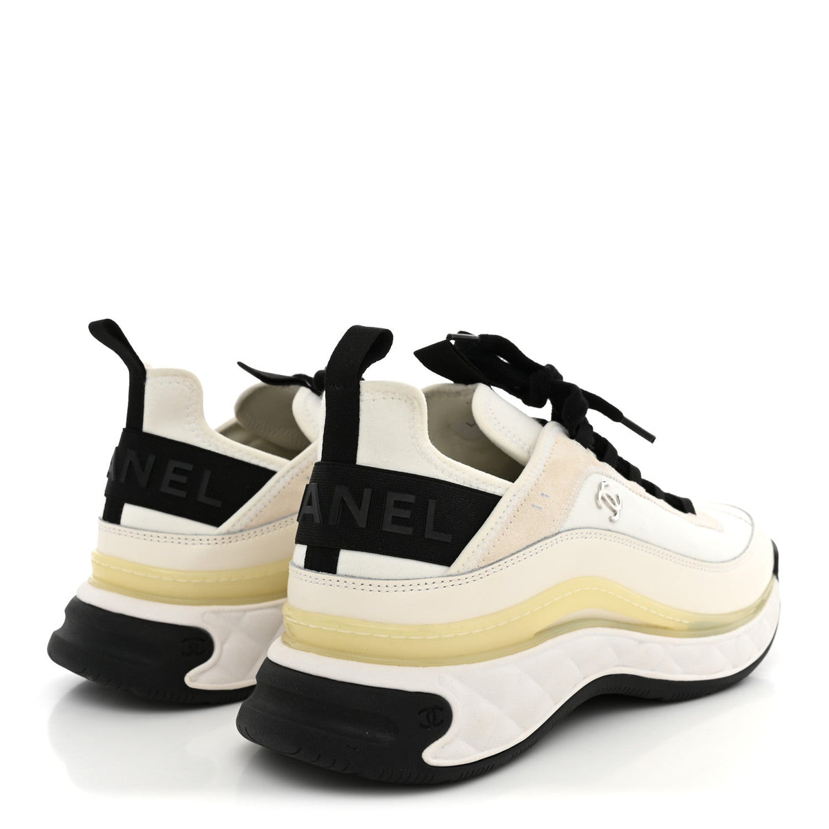 Chanel Velvet Calfskin Mixed Fibers Men's CC Sneakers 44 Ivory Black