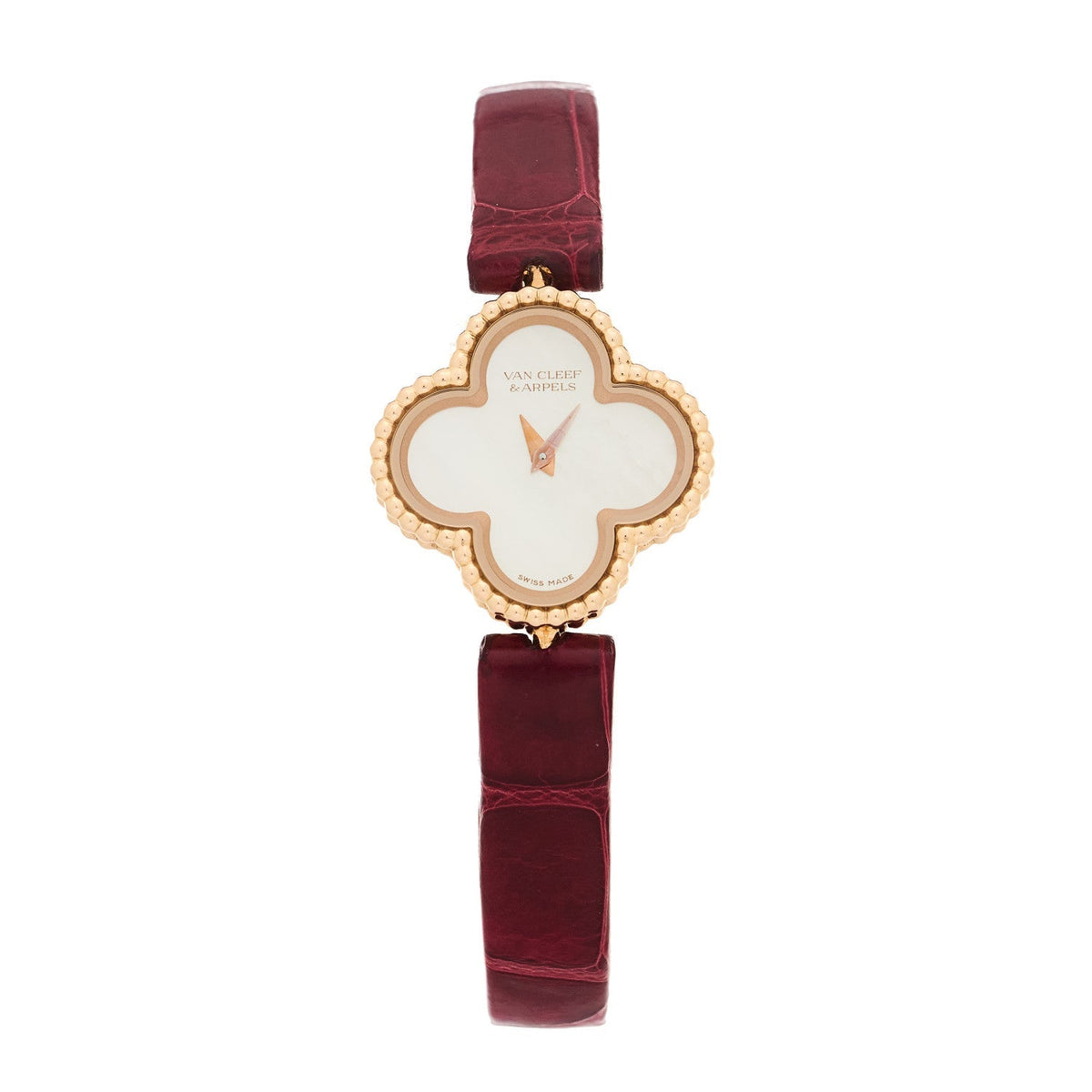 Van Cleef & Arpels 18K Rose Gold Alligator 23mm Sweet Alhambra Watch