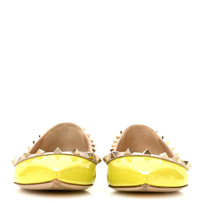 Valentino Garavani Patent Leather Women's Rockstud Flats 38 Acid Yellow