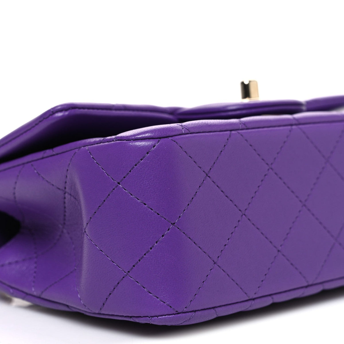 Chanel Lambskin Quilted Mini Top Handle Rectangular Flap Dark Purple