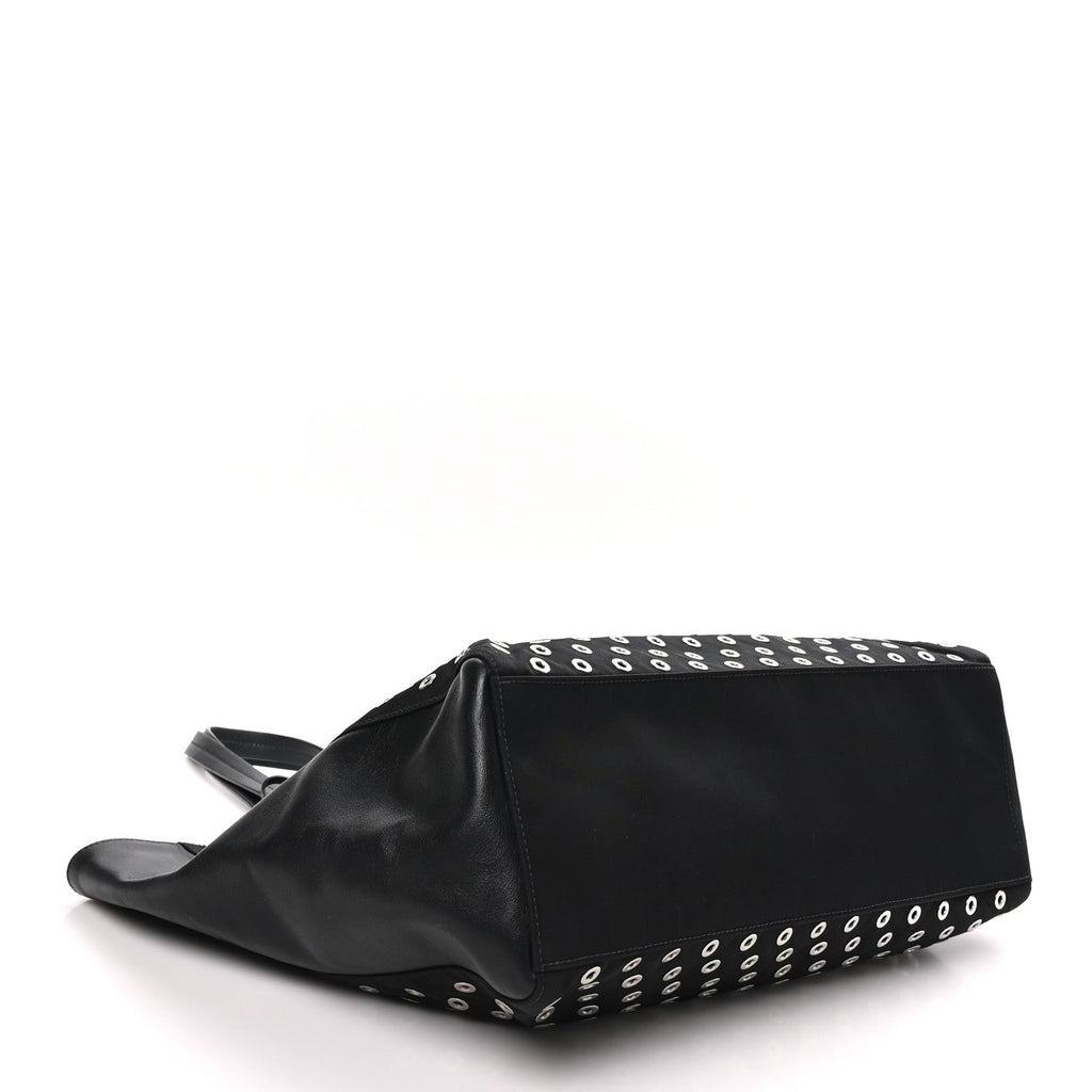 Prada Tessuto Nylon Calfskin Grommet Tote Black