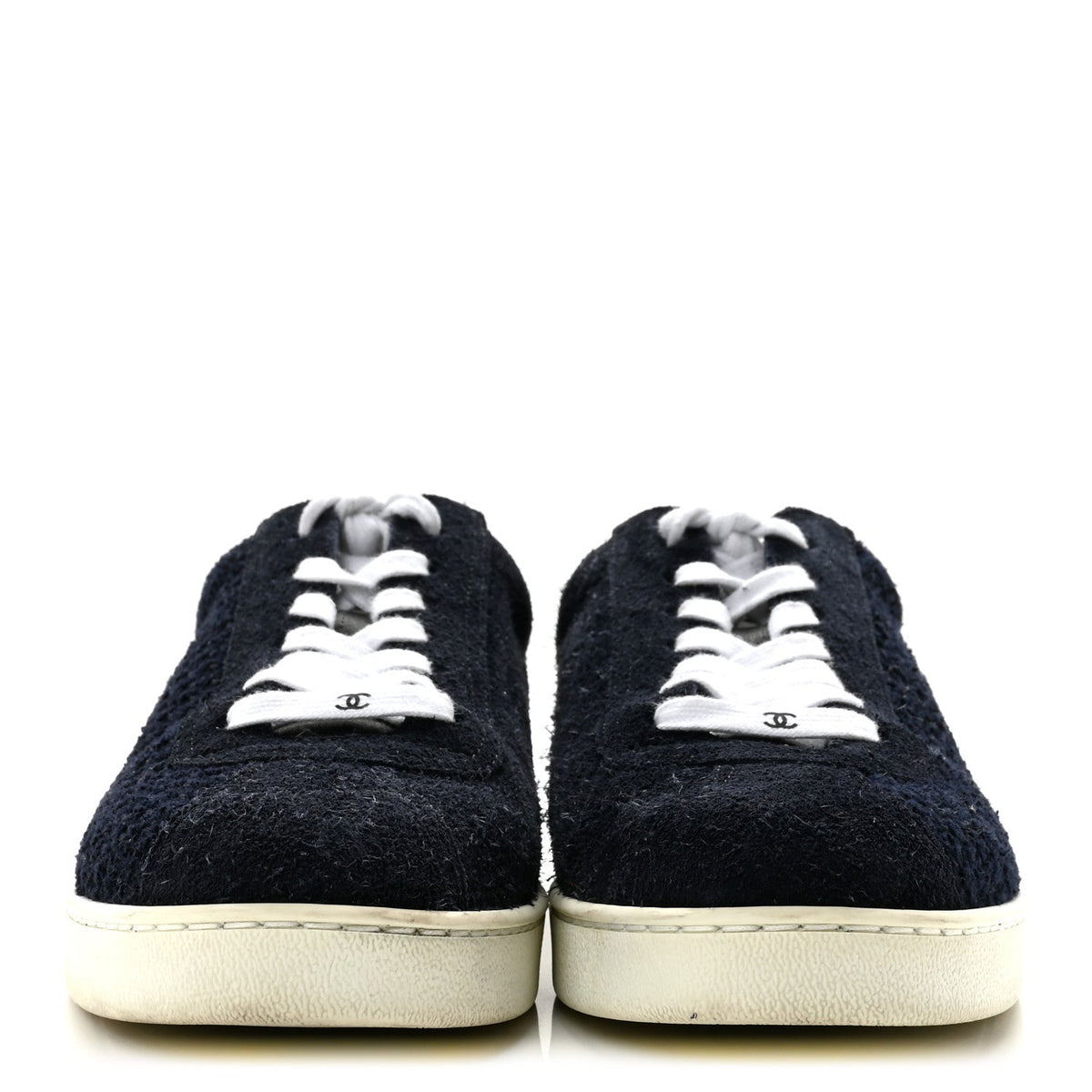 Chanel Tweed Suede Women's CC Low Top Sneakers 40.5 Navy
