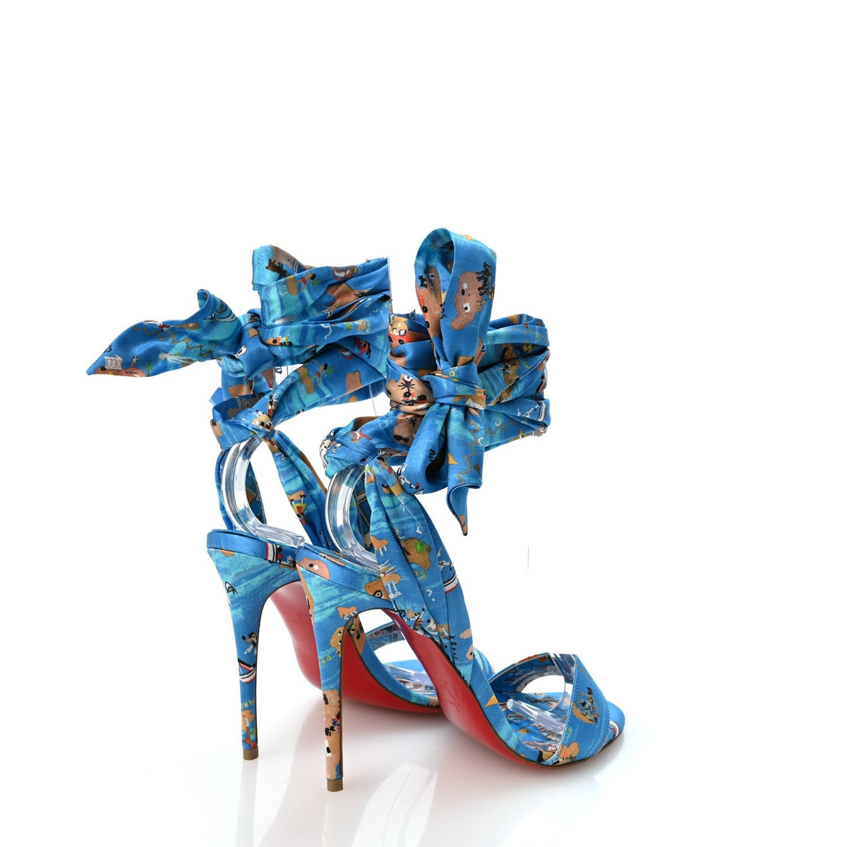 Christian Louboutin Crepe Satin Women's Greekaba Du Desert 100 Sandals 35 Blue