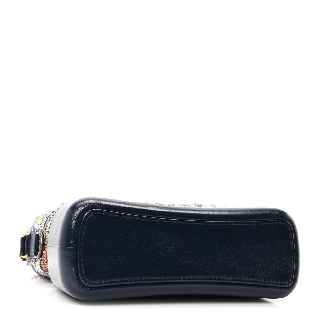 Chanel Tweed Calfskin Quilted Medium Gabrielle Hobo Navy