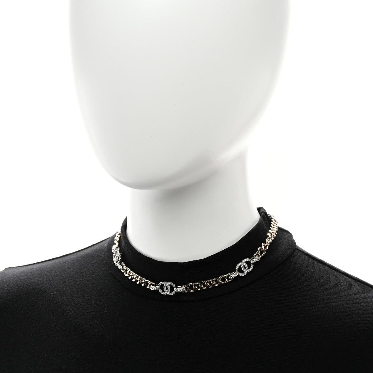 Crystal CC Chain Links Choker Necklace Gold