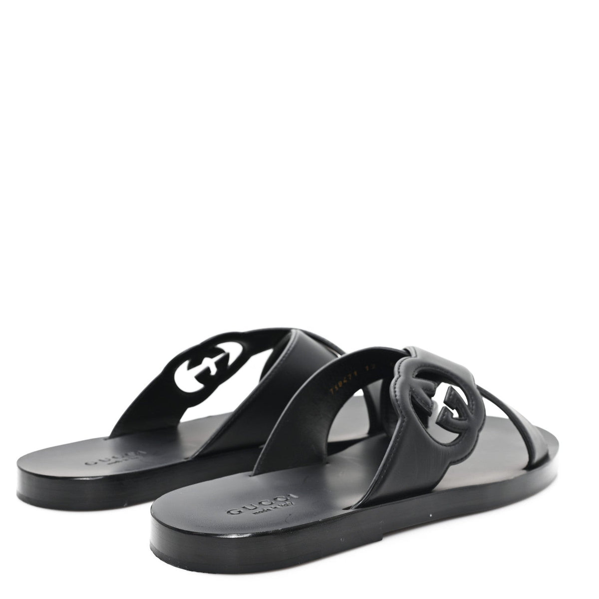 Gucci Cosmos Softy Calfskin Interlocking G Slide Sandals 12 Black