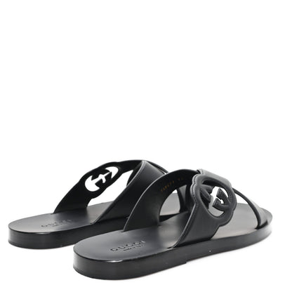 Gucci Cosmos Softy Calfskin Interlocking G Slide Sandals 12 Black