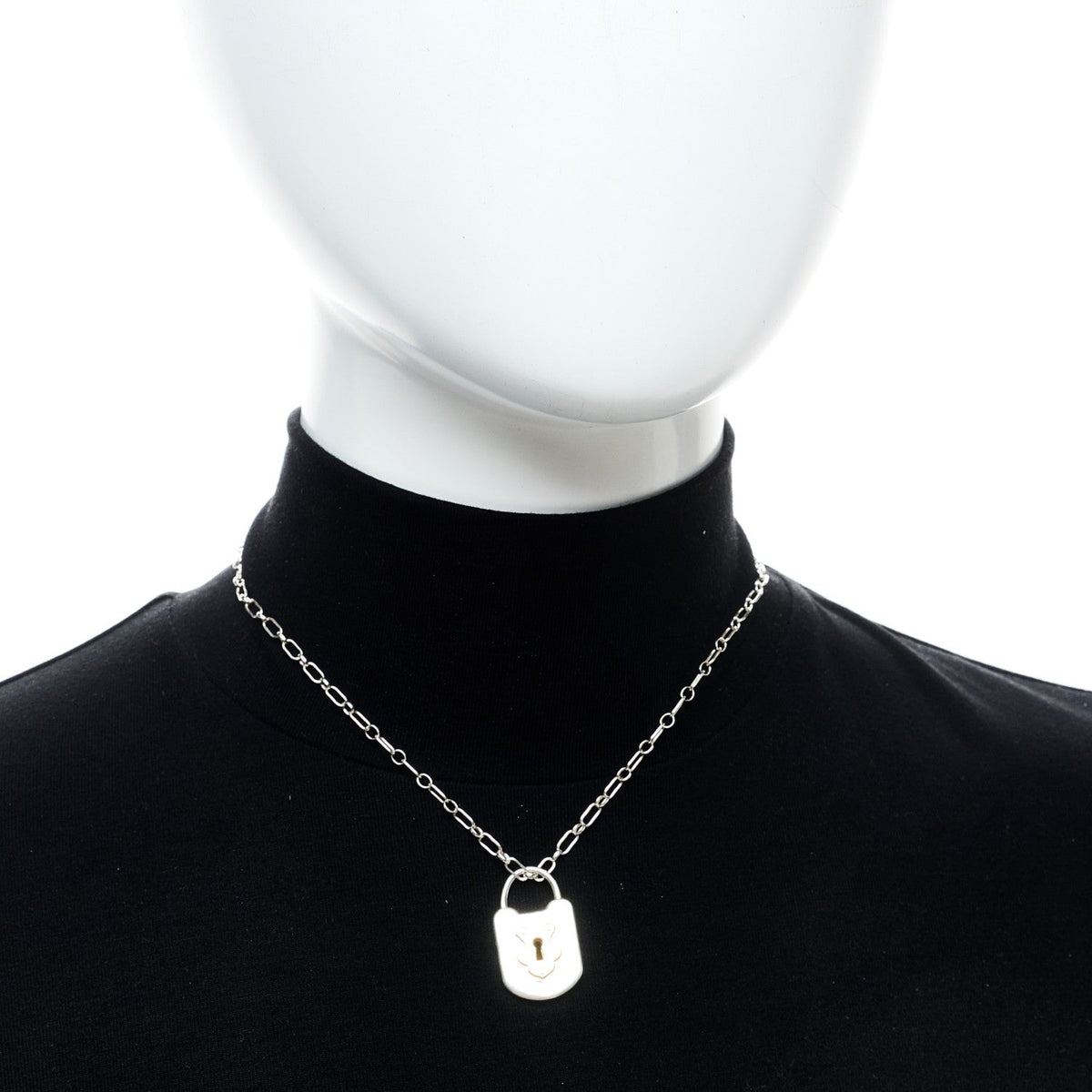 Sterling Silver 18K Yellow Gold Round Lock Pendant Necklace