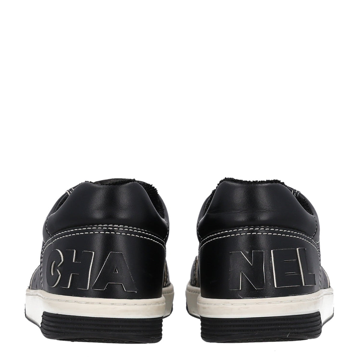 Chanel Calfskin Women's Logo Sneakers 38 Black White