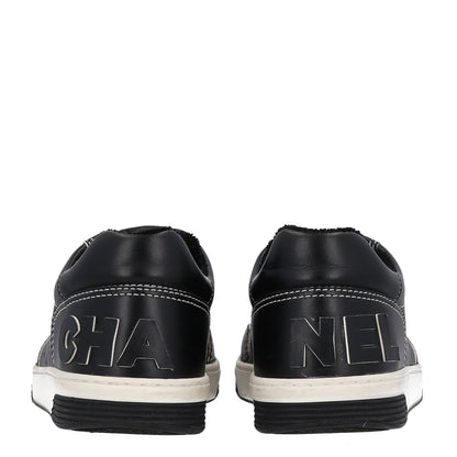 Chanel Calfskin Women's Logo Sneakers 38 Black White