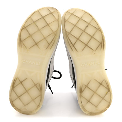 Chanel Suede Calfskin Women's Grosgrain CC Sneakers 37.5 White