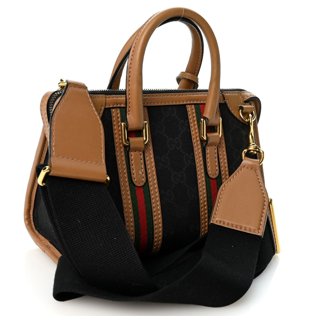 Gucci Monogram Dollar Calfskin Web Mini Bauletto Duffle Bag Black