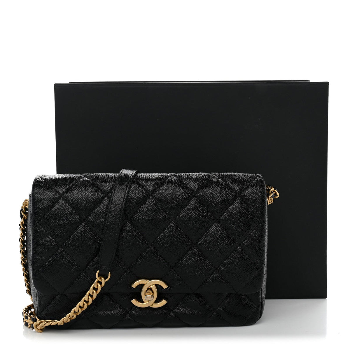 Large Quilted Caviar Flap Shoulder Bag