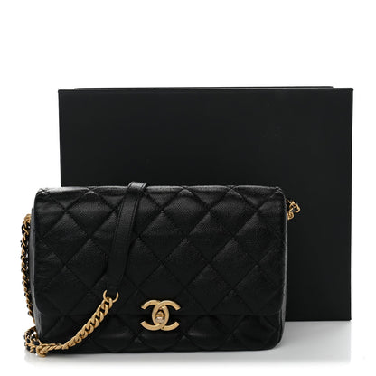 Large Quilted Caviar Flap Shoulder Bag