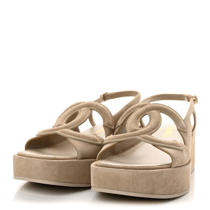 Chanel Suede Calfskin Platform CC Women's Sandals