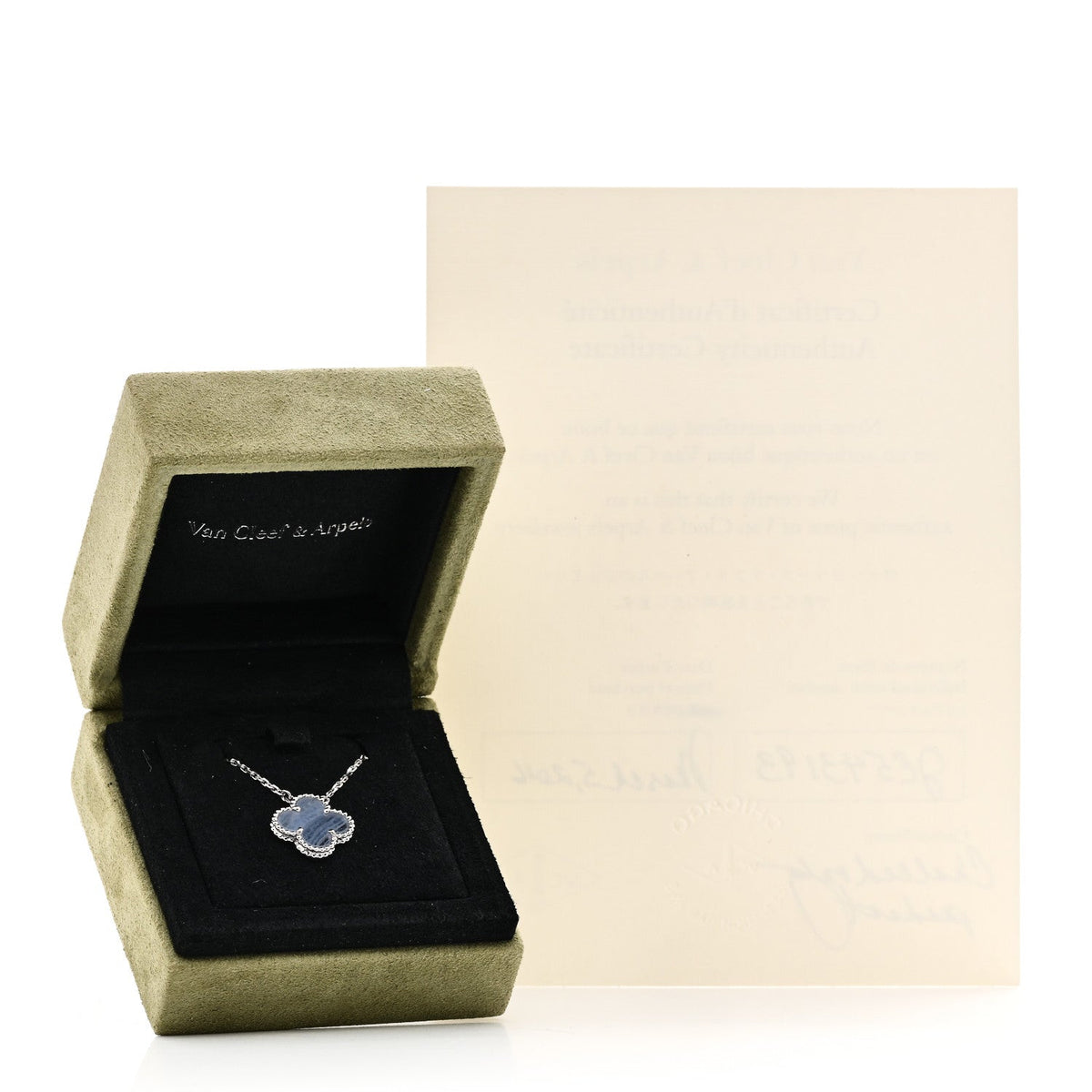 18k White Gold Chalcedony Vintage Alhambra Pendant Necklace
