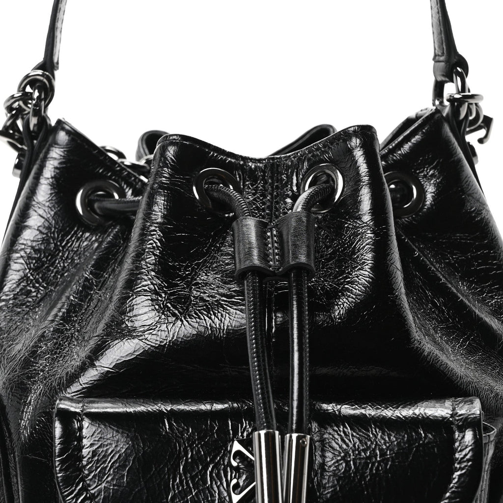 Off-White Calfskin Dumbo B Chain Pocket Bucket Bag Black