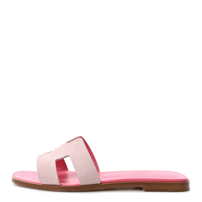 Hermès Suede Goatskin Oran Women's Sandals Rose Porcelaine