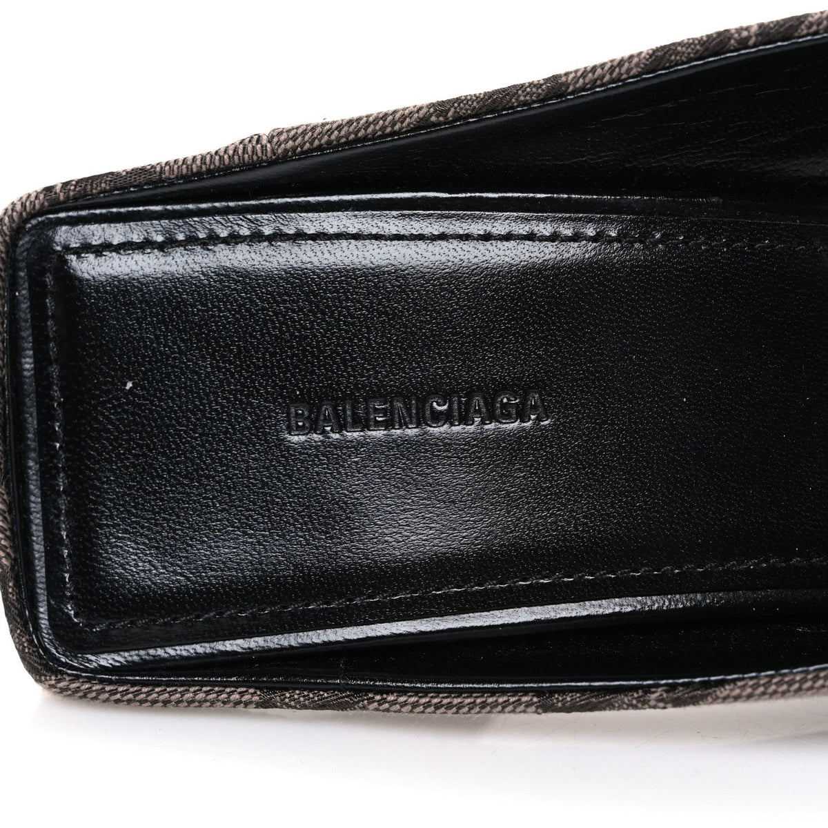 Balenciaga Monogram Canvas Women's Square Knife 80mm Mules 38.5 Dark Mink Grey Dark Brown