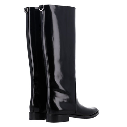 Saint Laurent Vitello Calfskin Women's Ruinart Hunt 25 Boots 37.5 Black