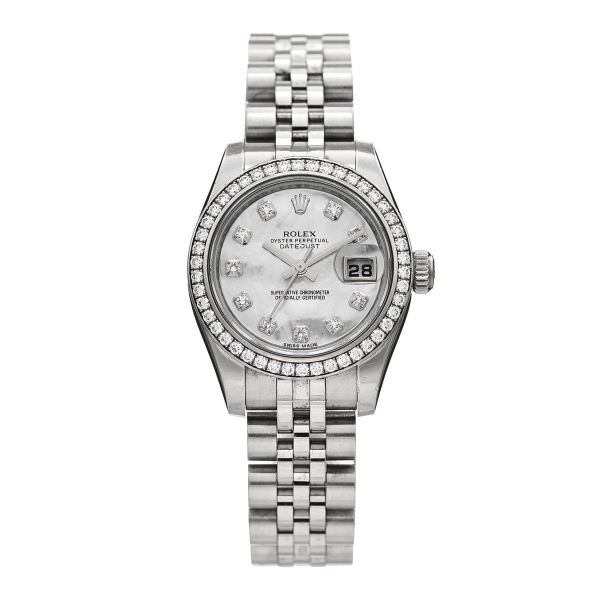 Rolex Stainless Steel 18K White Gold Diamond 26mm Datejust Watch 179384
