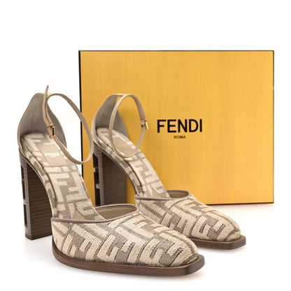 Fendi Chenille Jacquard Women's FF Cut Baguette 105mm Pumps 41 Tortora Nuvola