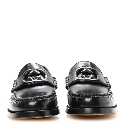 Gucci Calfskin Men's Interlocking G Millennial Ribot Loafers 8 Black