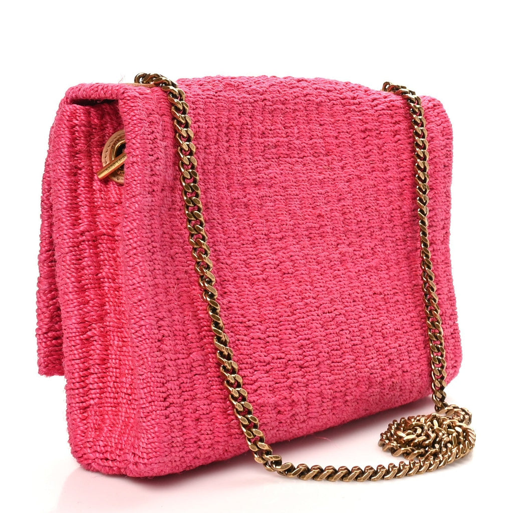 Saint Laurent Raffia Medium Monogram Kate Satchel Pink Glow