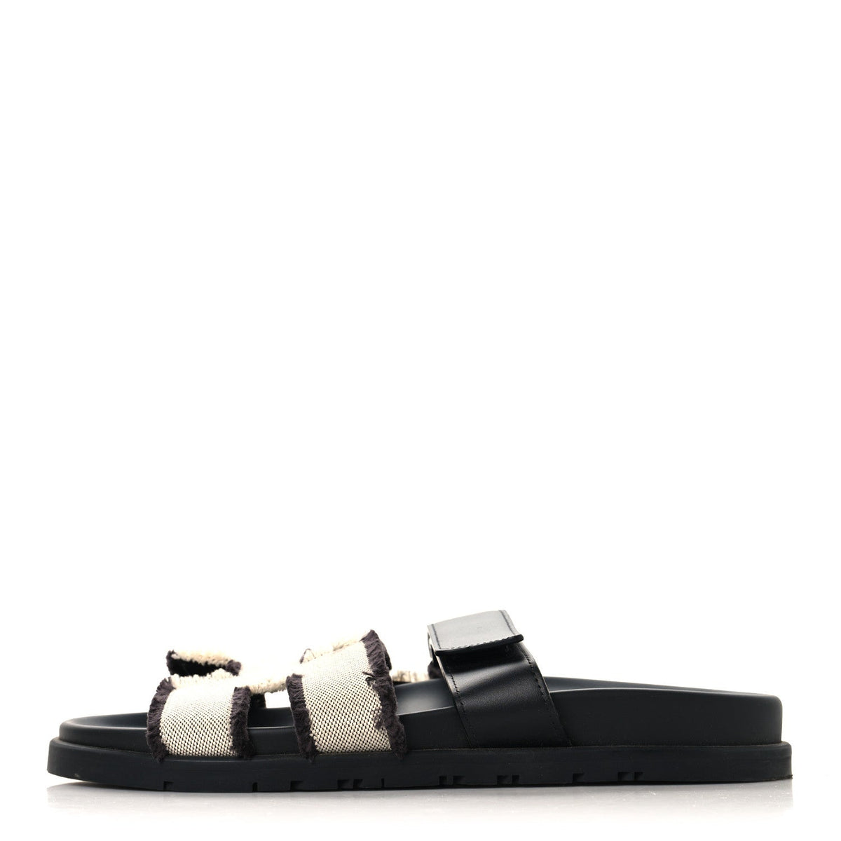 Techno Fringed H Canvas Caflskin Chypre Sandals Prunoir Black