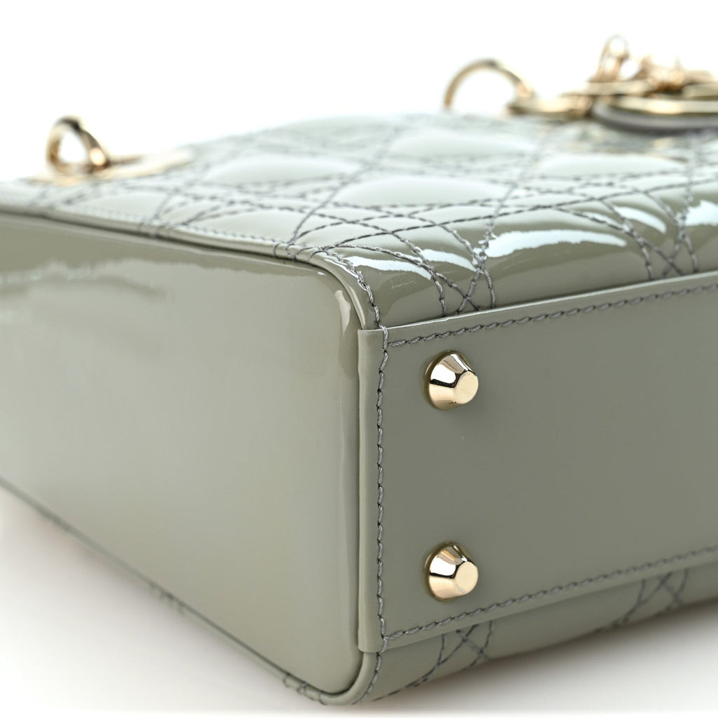 Christian Dior Patent Cannage Mini Lady Dior Grey Stone