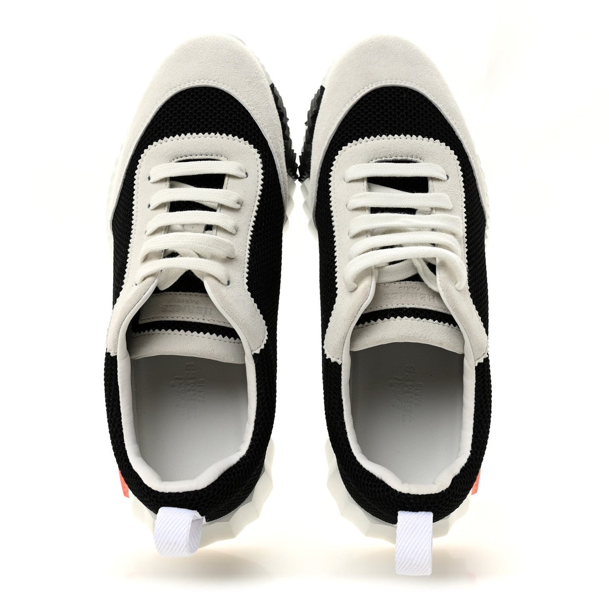 Hermès Air Mesh Suede Goatskin Women's Bouncing Sneakers 37 Black Orange