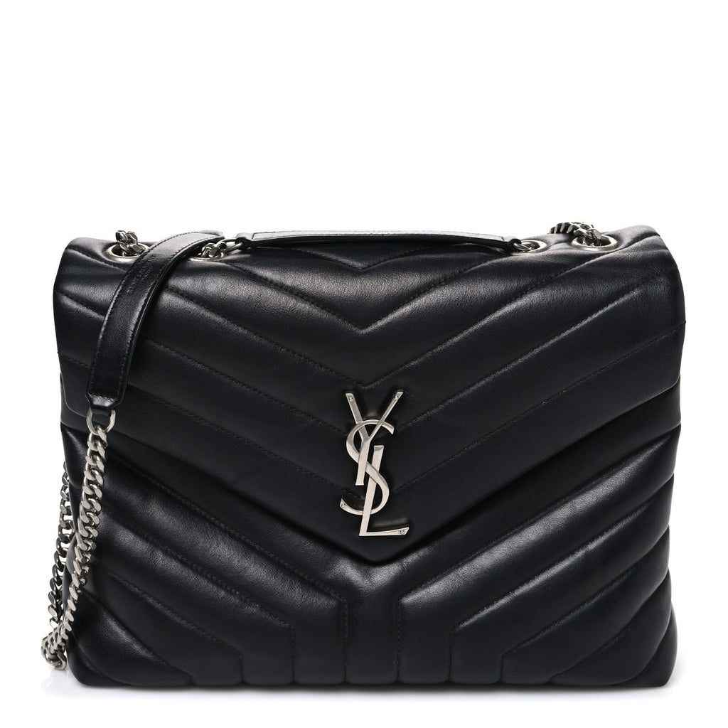 Saint Laurent Calfskin Y Quilted Monogram Medium Loulou Chain Satchel Black
