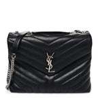 Saint Laurent Calfskin Y Quilted Monogram Medium Loulou Chain Satchel Black
