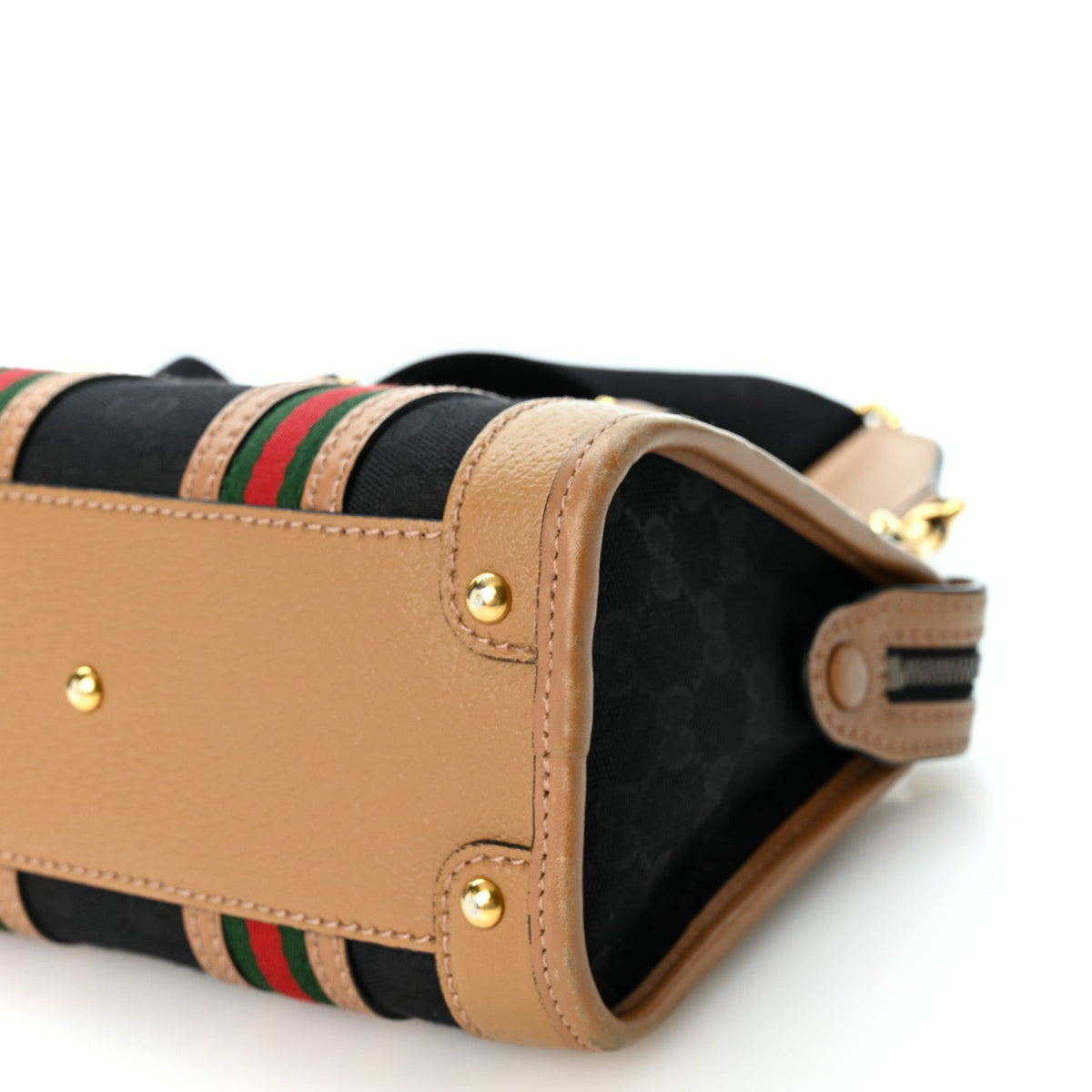 Gucci Monogram Dollar Calfskin Web Mini Bauletto Duffle Bag Black