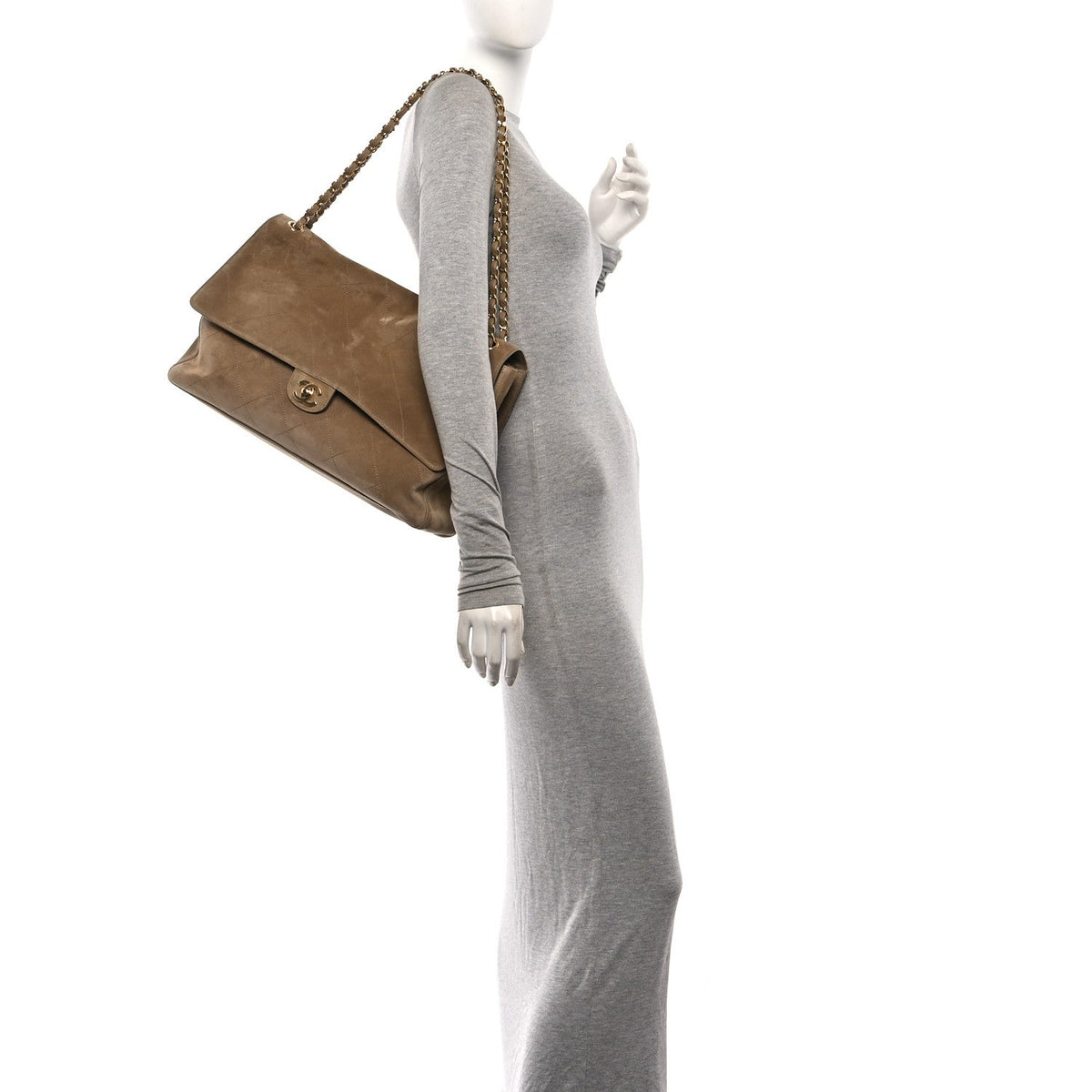 Maxi Calfskin Suede Flap Shoulder Bag