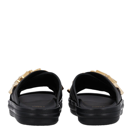 Fendi Vitello Women's Fendigraphy Slide Sandals 36 Black