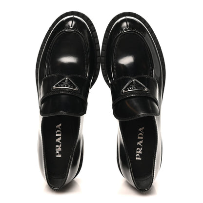 Prada Spazzolato Women's Triangle Logo 50mm Loafers 40 Black