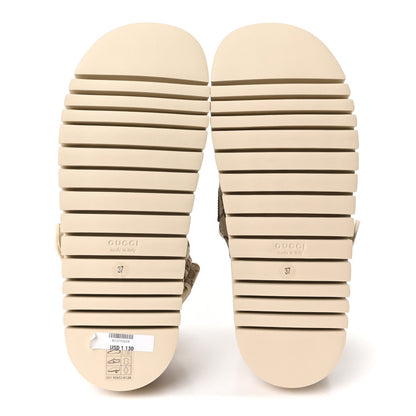 Gucci Canvas Suede Women's Double G Dad Sandals 37 Beige Ebony New Acero