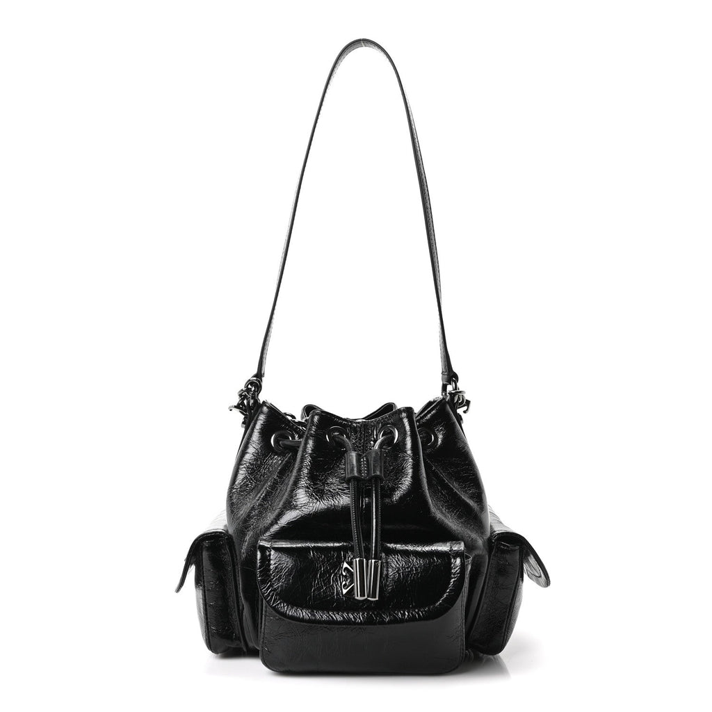 Off-White Calfskin Dumbo B Chain Pocket Bucket Bag Black