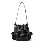 Off-White Calfskin Dumbo B Chain Pocket Bucket Bag Black
