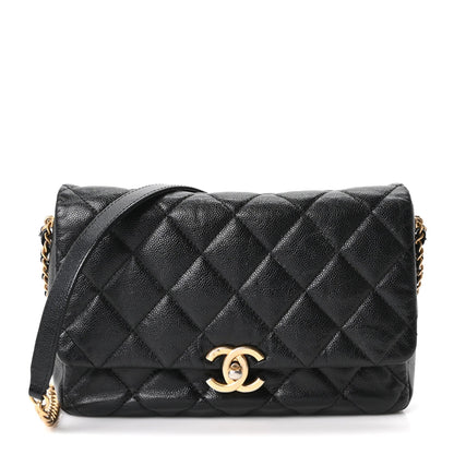 Large Quilted Caviar Flap Shoulder Bag