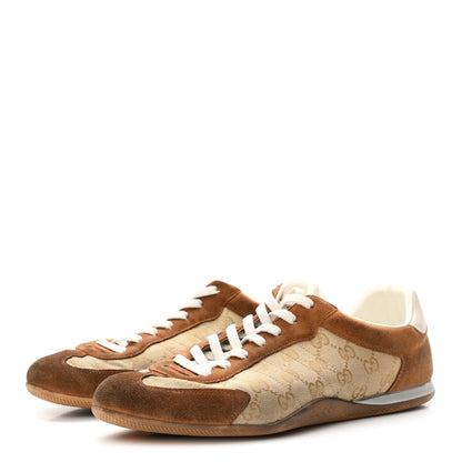 Gucci Monogram Canvas Suede Men's Shift Sneakers 10.5 Beige Brown