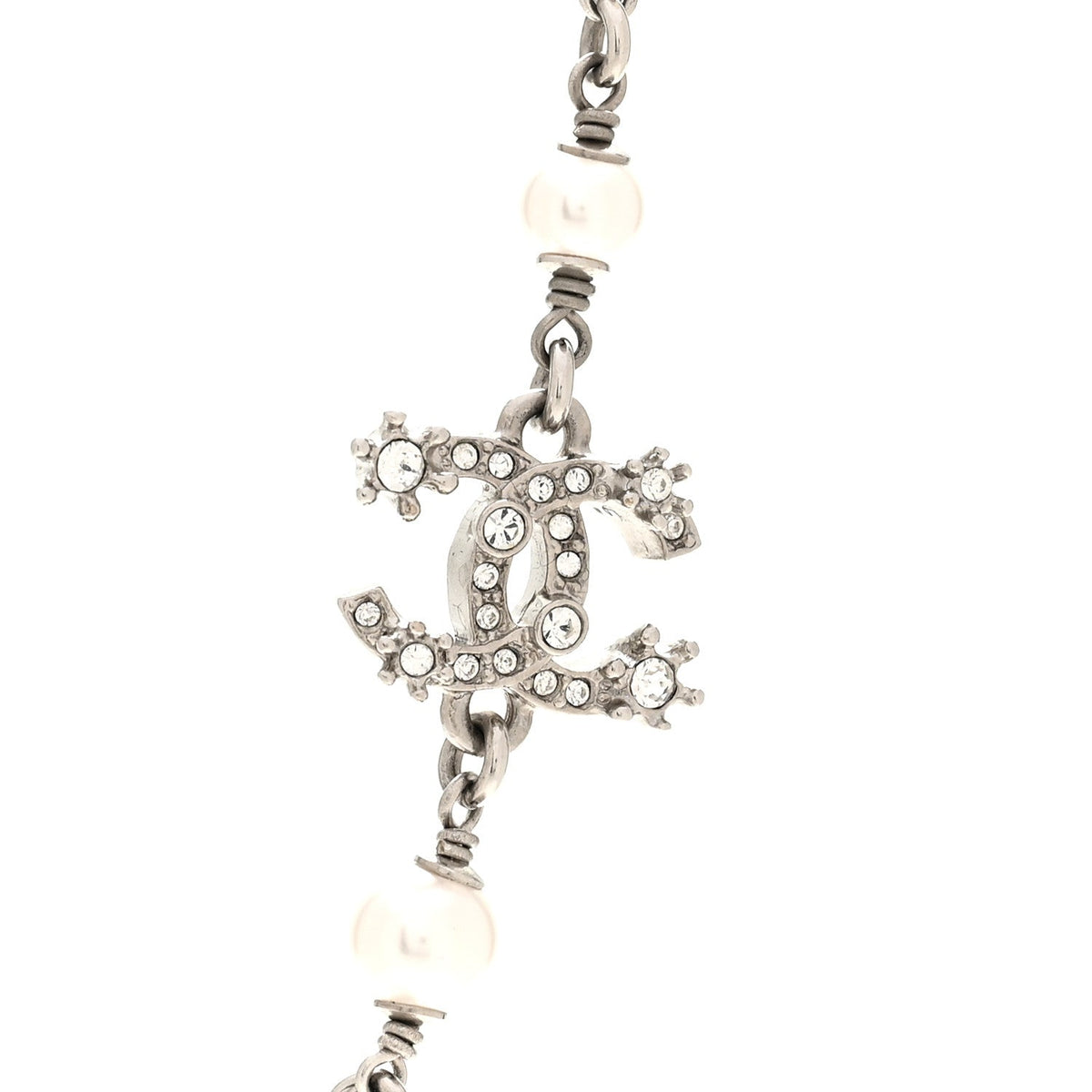 Crystal Pearl Star 5 CC Necklace Silver