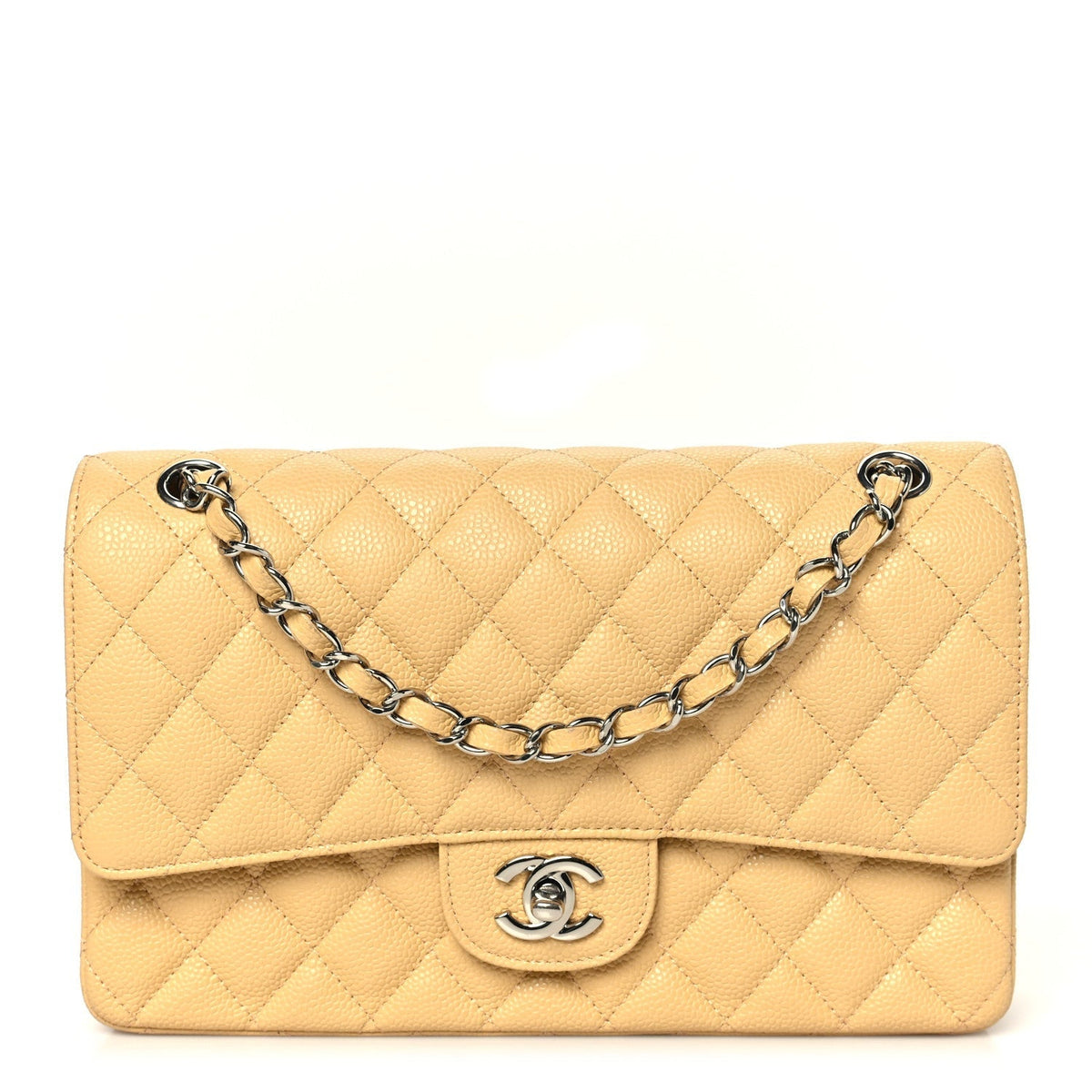 Chanel Caviar Quilted Medium Double Flap Light Yellow