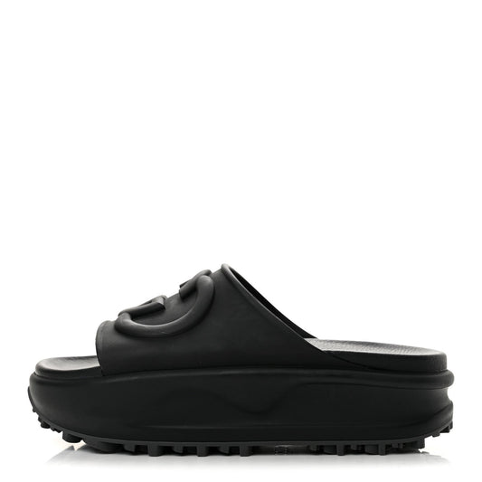 Soft Rubber Interlocking G Platform 42Mm Slide Sandals Black