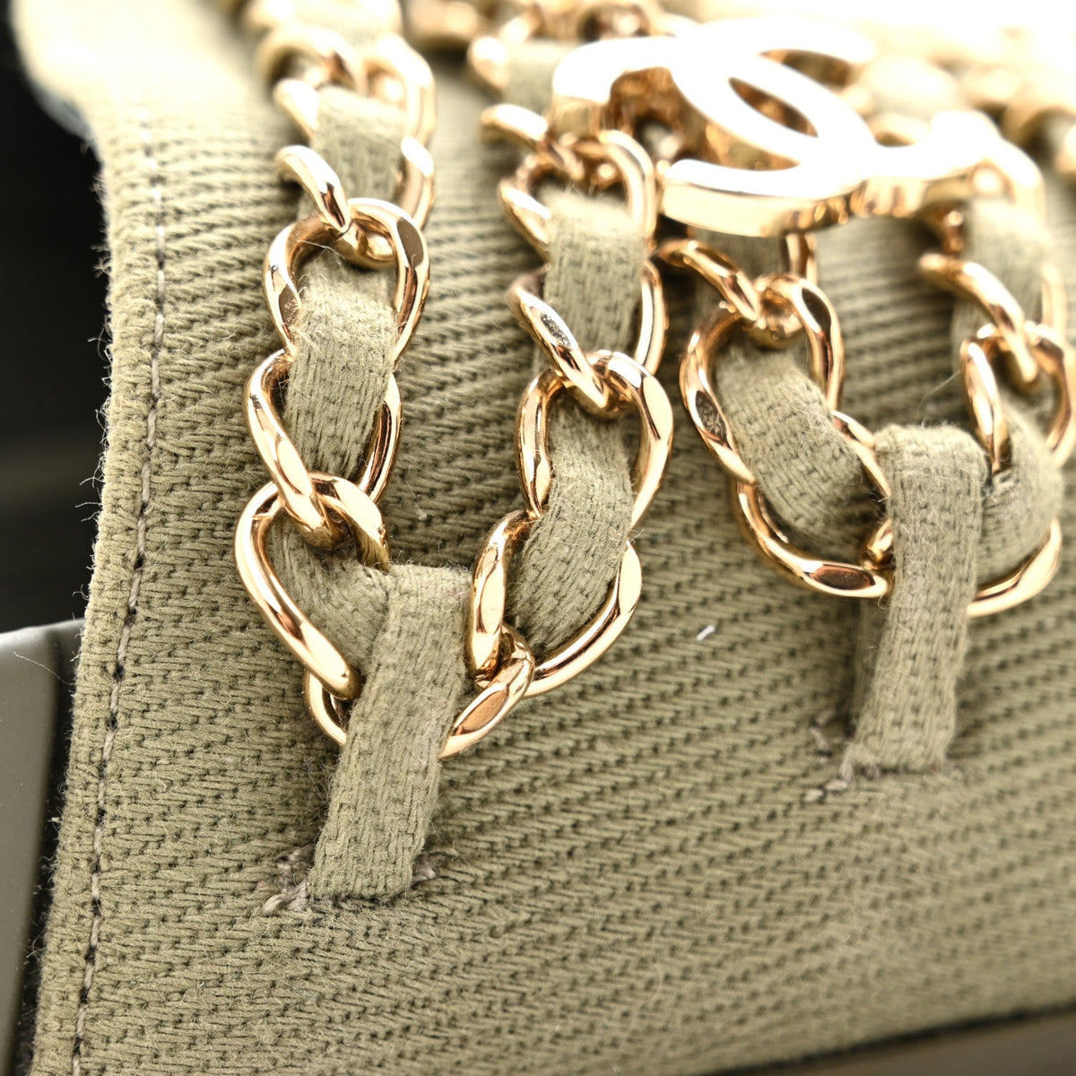 Chanel Canvas Chain Women's Flat Sandals Khaki