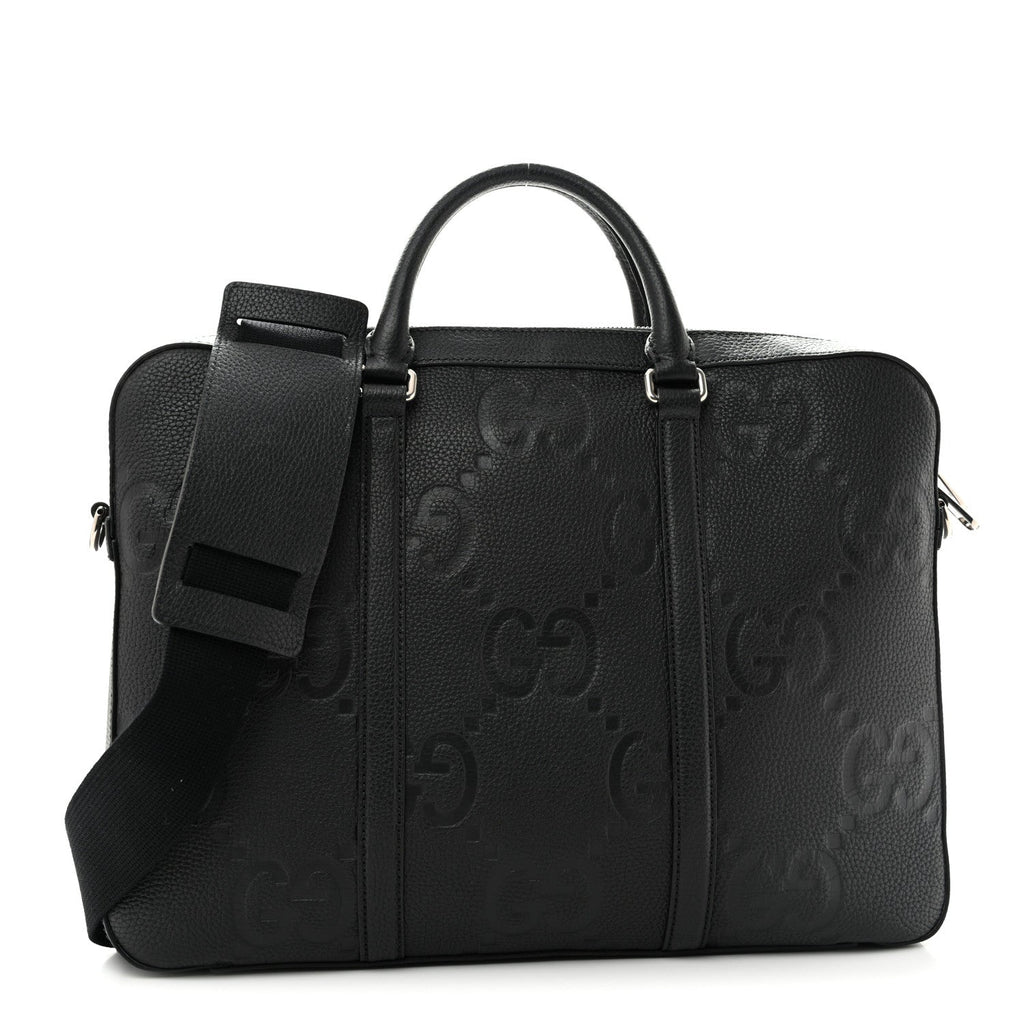 Gucci Piuma Calfskin Jumbo GG Embossed Briefcase Black