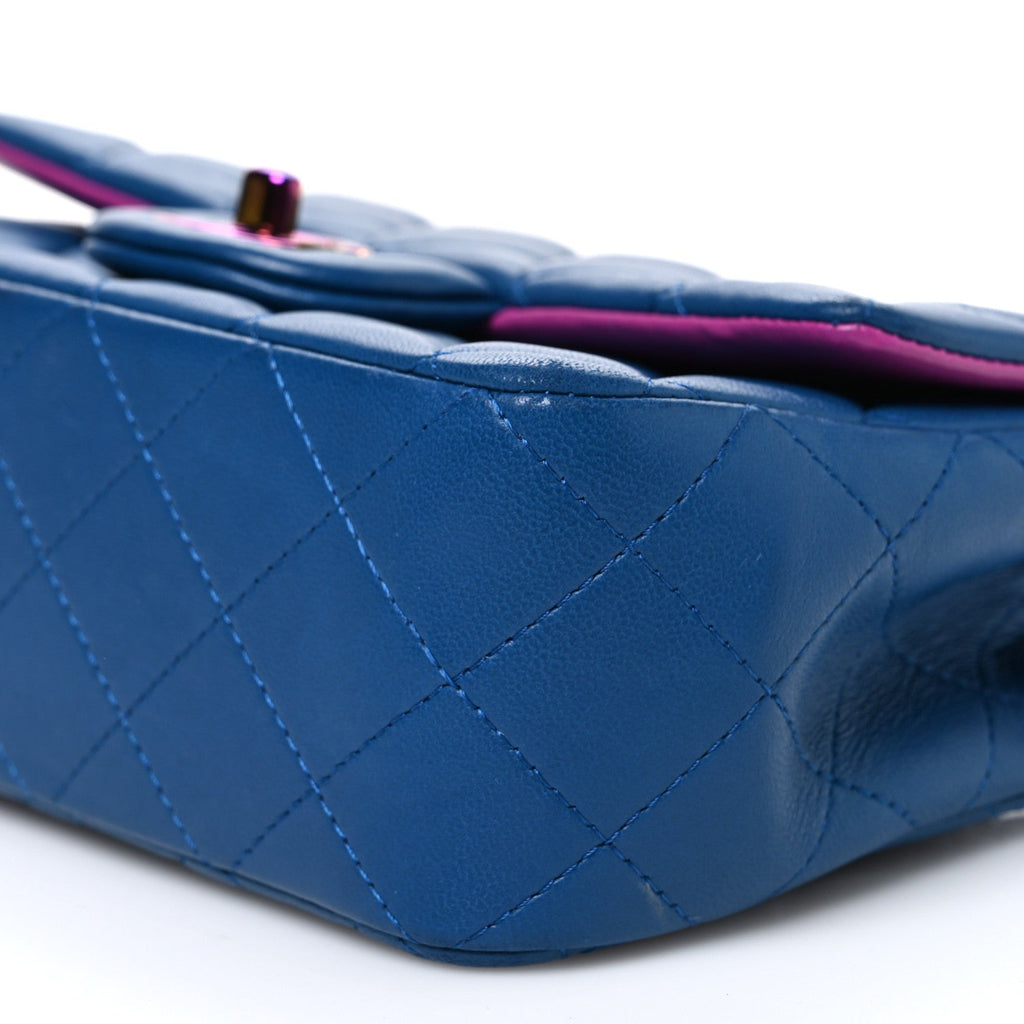 Chanel Lambskin Quilted Mini Rectangular Flap Blue Purple